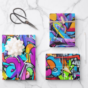 Fette leuchtende Farben Graffiti Street Art Muster Geschenkpapier Set