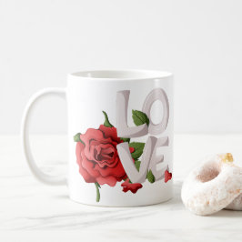Fette Liebeschrift mit romantischem rotem Rosenlau Kaffeetasse