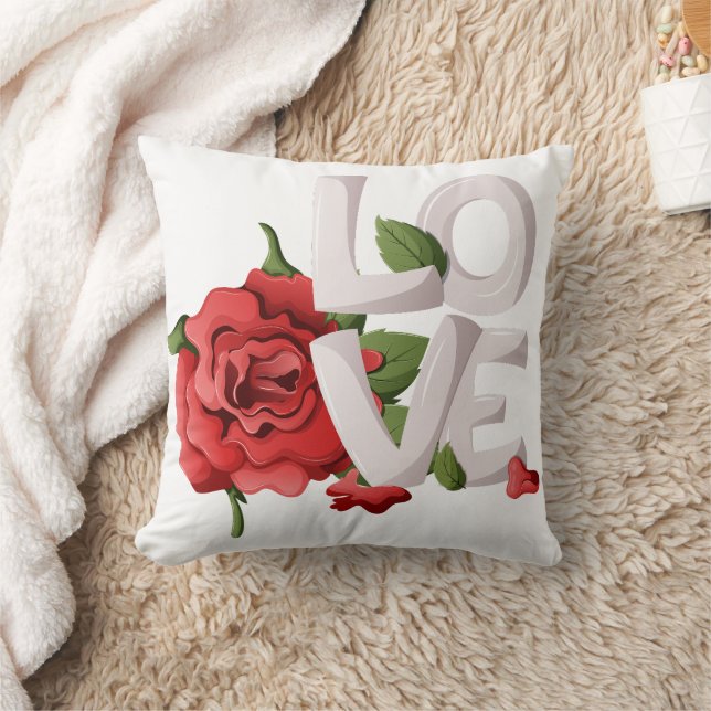 Fette Liebestypografie mit romantischer roter Rose Kissen (Decke)