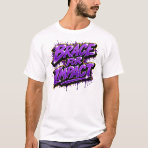 Fette lila „Brace for Impact“-Graffiti T-Shirt