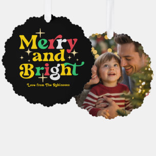 Fette Luxe Merry & Bright Retro-Weihnachtsfoto Ornament Karte