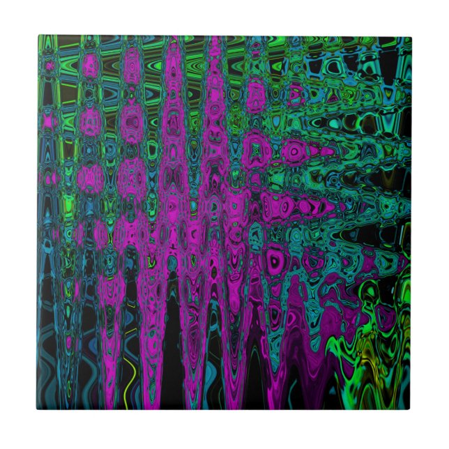Fette Magenta abstrakte groovy atomare Wellen Fliese (Vorderseite)