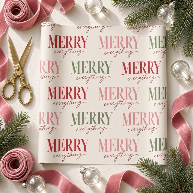 Fette Merry Everything Script-Typografie Rosa Grün Geschenkpapier (Von Creator hochgeladen)