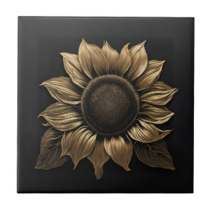 Fette metallische Sonnenblume auf Schwarz Fliese