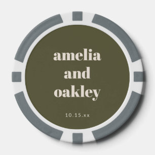 Fette minimalistische Boho-Olivgrüne Hochzeit Pokerchips