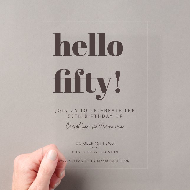 Fette moderne braune Typografie zum 50. Geburtstag Acryleinladungen (Insitu (Handheld))