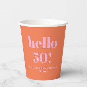 Fette moderne einfache orange-pinke 50. Geburtstag Pappbecher