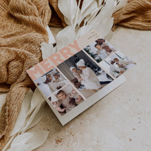 Fette moderne Korallen-rote gefaltete fünf Foto Feiertagskarte