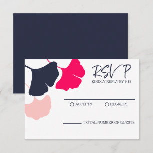 Fette moderne Marine, rosa Ginkgoblätter Hochzeit  RSVP Karte