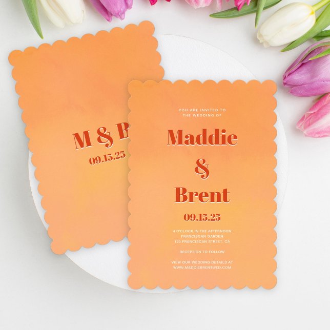 Fette moderne orange Sunset-Monogramm-Hochzeit Einladung (Von Creator hochgeladen)