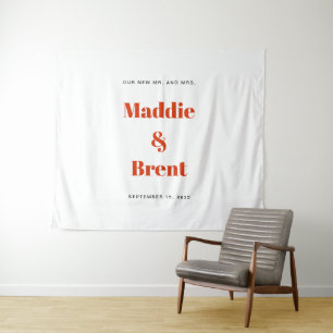 Fette moderne orange Typografie Hochzeitskulisse Wandteppich