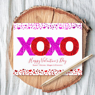 Fette moderne rosa rote XOXO Valentinstag-Herzen Feiertagspostkarte