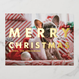 Fette moderne Typografie Foto Frohe Weihnachten Folien Feiertagspostkarte