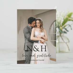Fette Monogramm-Foto-Moderne Hochzeit Dankeskarte