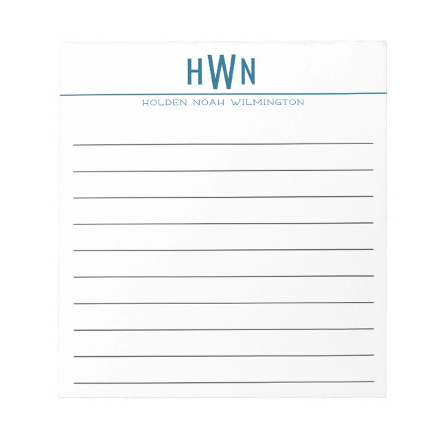 Fette Monogramm Herren Professional Blau Breitstri Notizblock (Vorderseite)