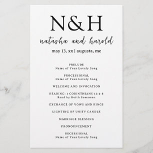 Fette Monogramm-Hochzeitsprogramm in Schwarz und W