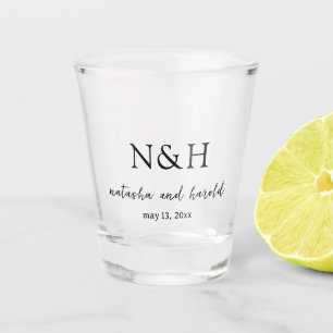 Fette Monogramm Schwarz-Weiß Moderne Hochzeit Schnapsglas