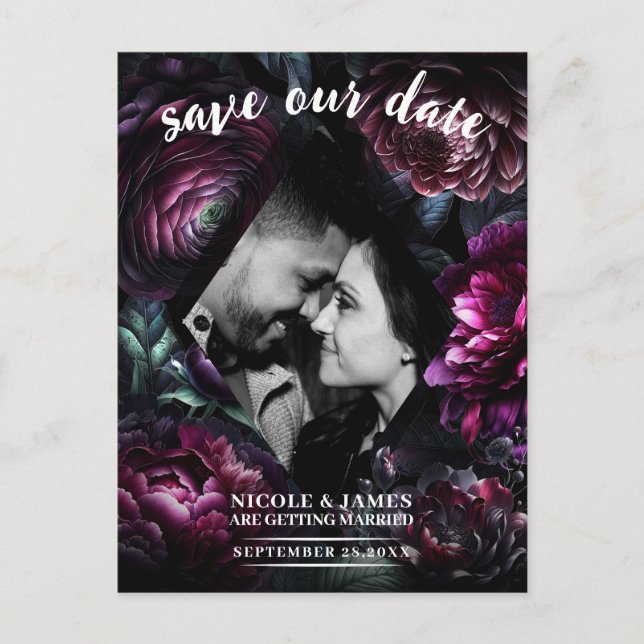 Fette Moody-Blume Save the Date verzaubert von Flo Ankündigungspostkarte (Vorderseite)