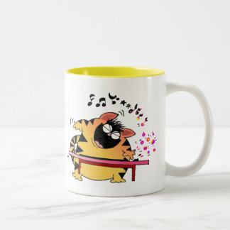 Fette musikalische Katze LOL Katzen-| Zweifarbige Tasse