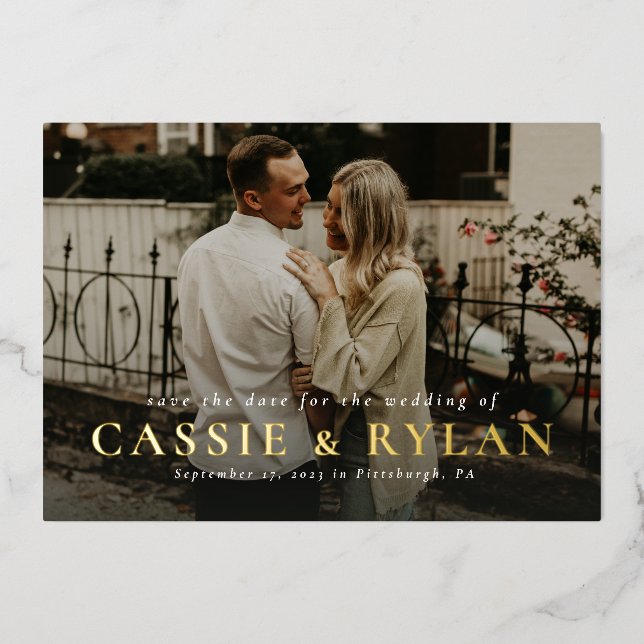 Fette Namen einfach ein Foto Save the Date Folieneinladung (Vorderseite)