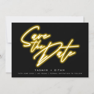 Fette Neon-Gelb-Schrift Schwarze Moderne Hochzeit Save The Date