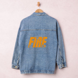 Fette Orange FIRE Flame-Typografie-Denimjacke Jeansjacke