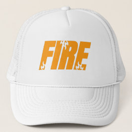 Fette Orange FIRE Flammen-Typografie Weiße Trucker Truckerkappe
