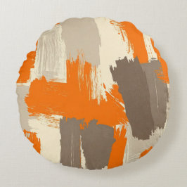 Fette orange Kunsthandstrich-Abstraktion Rundes Kissen