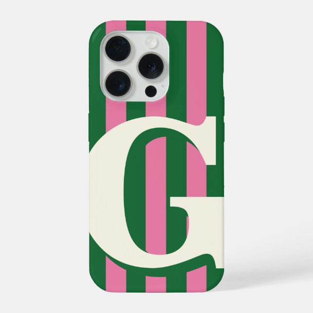 Fette personalisierte Initiale, grün und rosa gest iPhone Hülle (Rückseite)