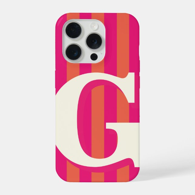 Fette personalisierte Initiale, rosa und orange St iPhone Hülle (Rückseite)