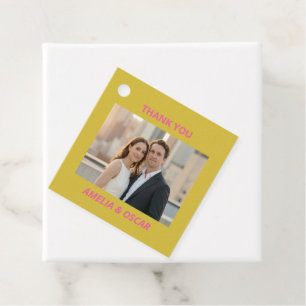 Fette Pink Gelbe Foto Hochzeit Modern Benutzerdefi Geschenkanhänger