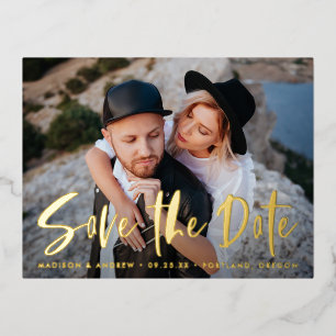 Fette Pinsel-Schriftart Foto Save-the-Date Folie Einladungspostkarte