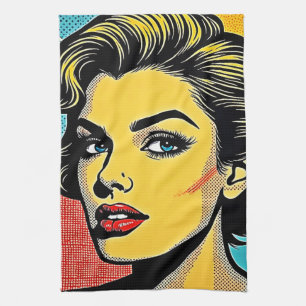 Fette Pop-Art-Frau definiert Geschirrtuch