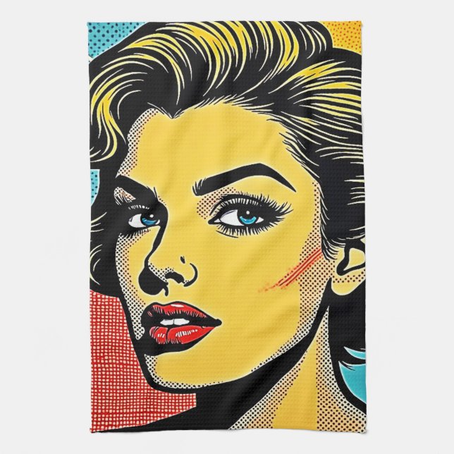 Fette Pop-Art-Frau definiert Geschirrtuch (Vertikal)