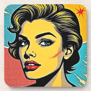 Fette Pop-Art-Frau definiert Getränkeuntersetzer