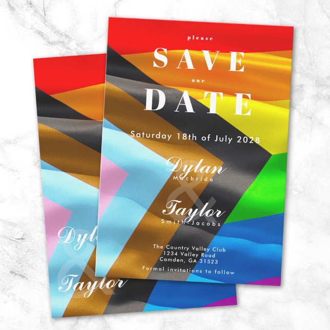 Fette Pride-Flag-Typografie Hochzeit Save-the-Date (Von Creator hochgeladen)