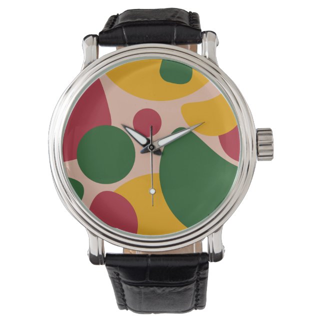 Fette Retro-Abstrakt-Formen-Muster  Armbanduhr (Vorderseite)