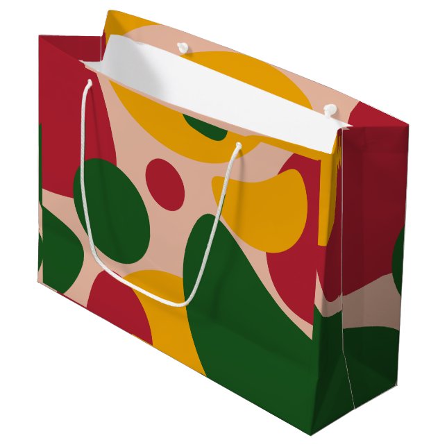 Fette Retro-Abstrakt-Formen-Muster  Große Geschenktüte (Vorderseite Schrägansicht)