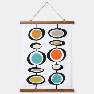Fette Retro-Abstrakte Kreise Mid-Century-Modern Wandteppich Mit Holzrahmen