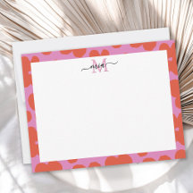 Fette Retro-Blumen Pink und Orange Monogramm
