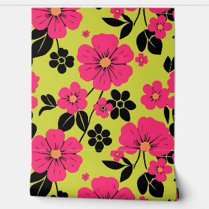 Fette Retro-Blumenmuster in leuchtenden Pinks Tapete