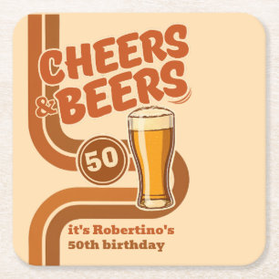 Fette Retro-Linie Cheers & Beers 50. Geburtstag Rechteckiger Pappuntersetzer