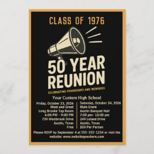 Fette Retro-Megaphon 50-Jahres-Hochschulabschlussf Einladung