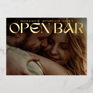 Fette Retro-Open-Bar-Foto-Save-the-Date-Karte in G Folieneinladung
