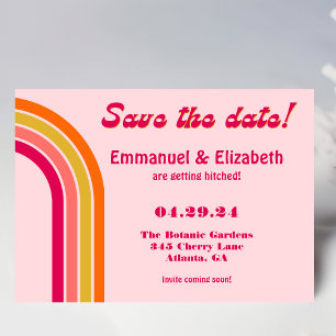 Fette Retro Pastellfarben, Hot Pink und Orange Wed Save The Date