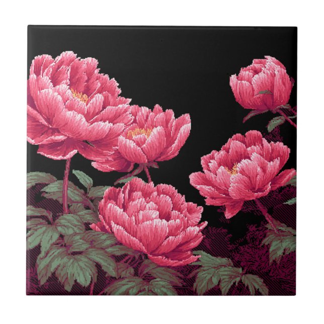 Fette Retro Peonies Keramik Tiles für stilvolle Ei Fliese (Vorderseite)