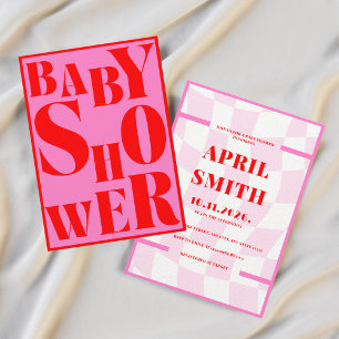 Fette Retro-Typografie Rosa Rote Babyparty Einladung