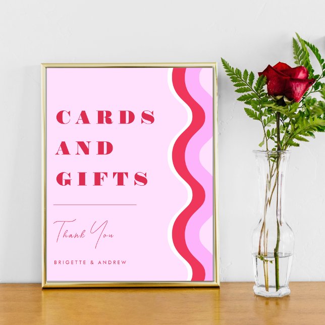 Fette Retro Wave Pink und Red Cards & Gifts Weddin Poster (Von Creator hochgeladen)
