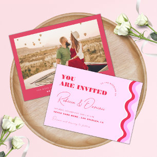 Fette Retro Wavy Curvy Streifen Rosa und Rote Hoch Einladung