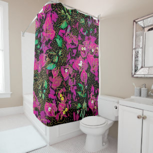 Fette rosa Bougainvillea-Polka-Punkt-Muster Duschvorhang